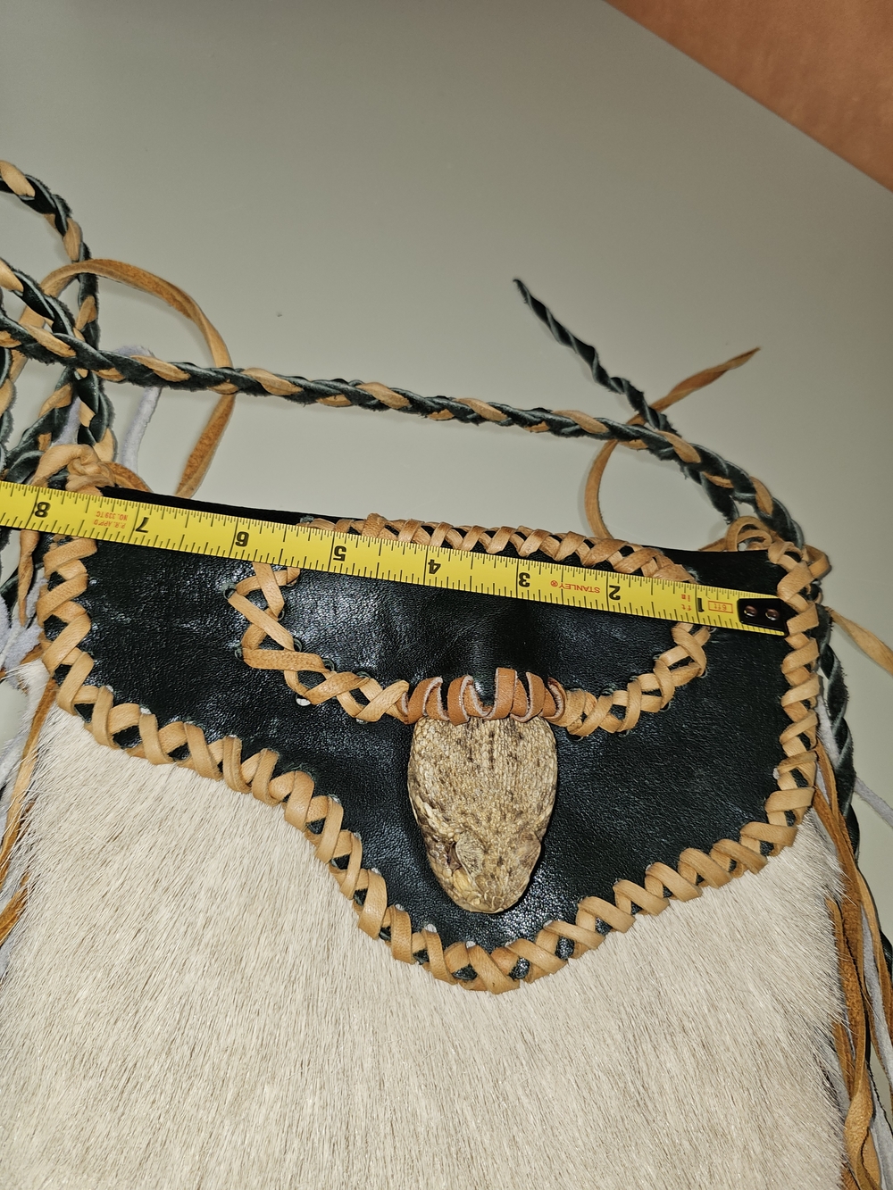 Rattlesnake Purse with Leather Braided Trim - Tan & Black - Picture 12 of 17